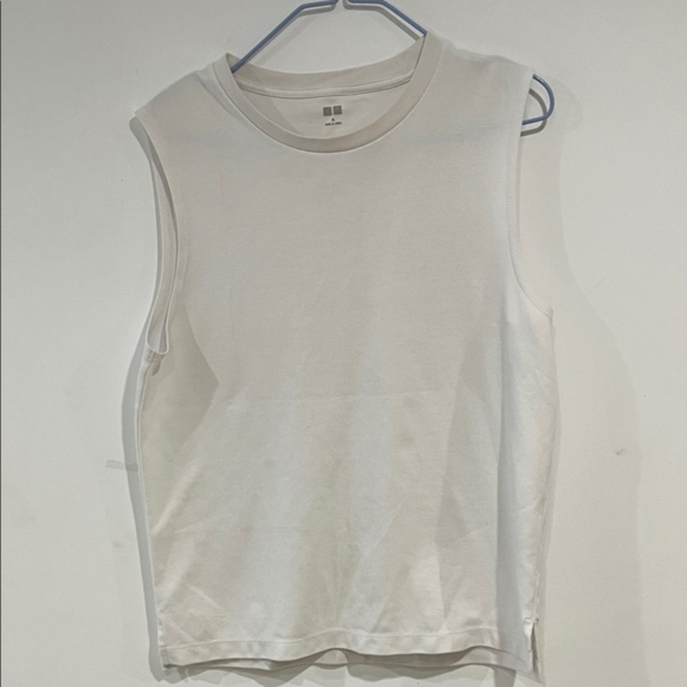 Sleeveless White Crewneck Tank Top